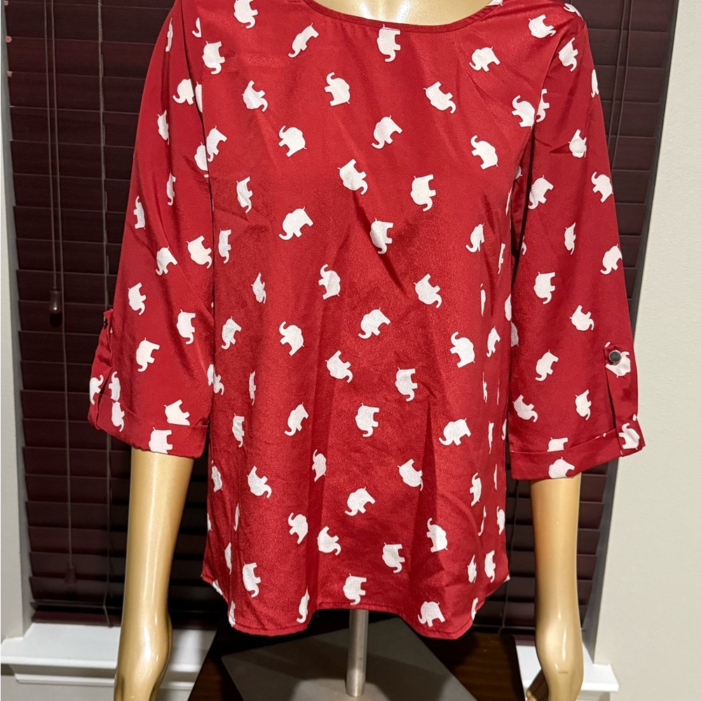 Everly Red Blouse With Elephant Pattern - image 1